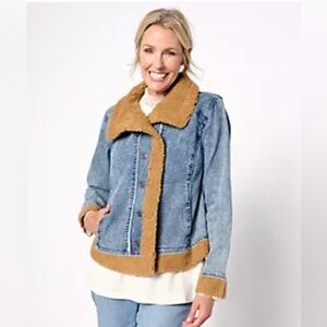 LOGO by Lori Goldstein Special Edition Jean Jacket with Sherpa size 16